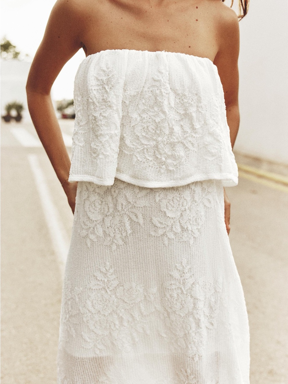 Zara NWT White Crochet Knit Strapless Maxi - Picture 3 of 5
